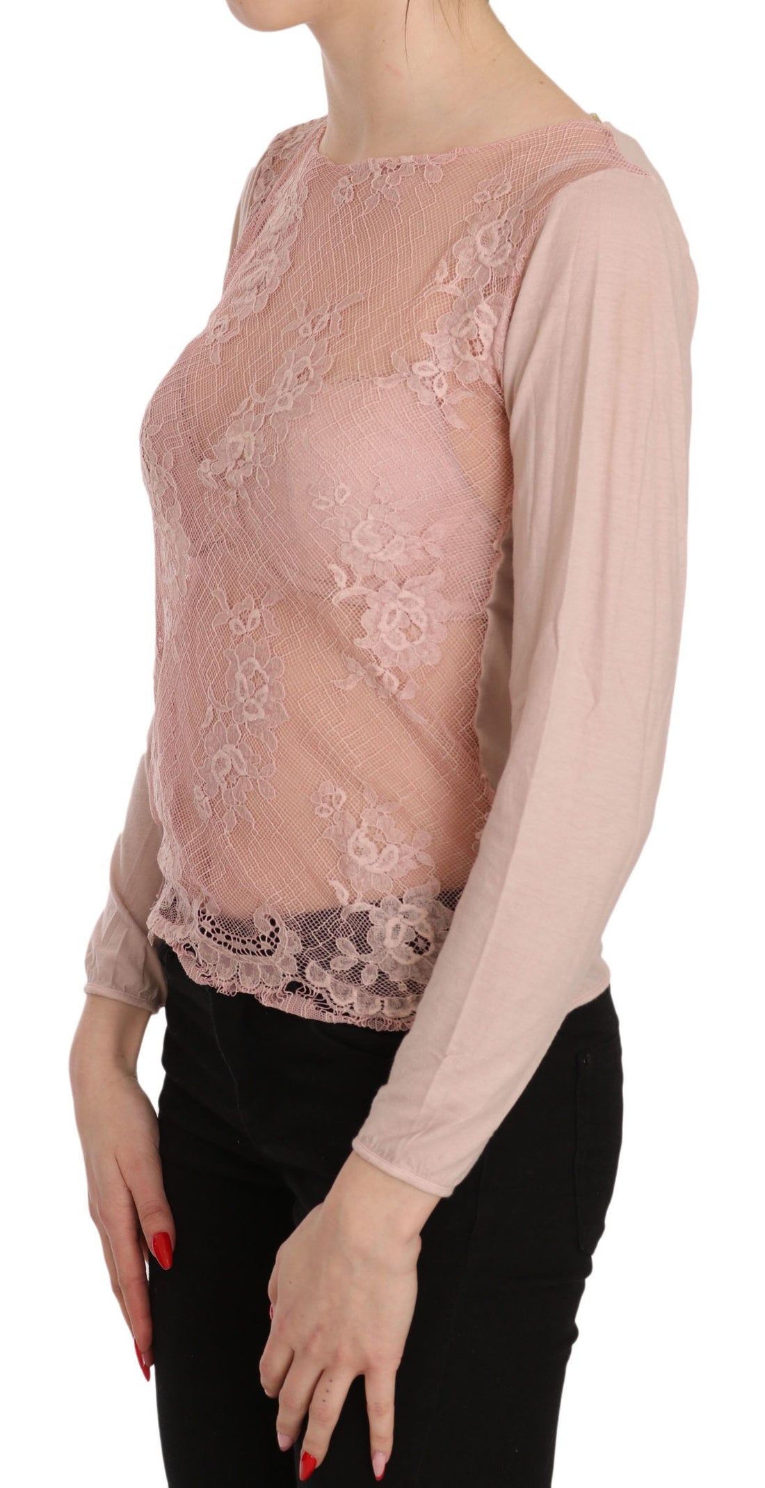 PINK MEMORIES Pink Lace See Through Long Sleeve Top Blouse - Whispers Of Wisdom Clothing