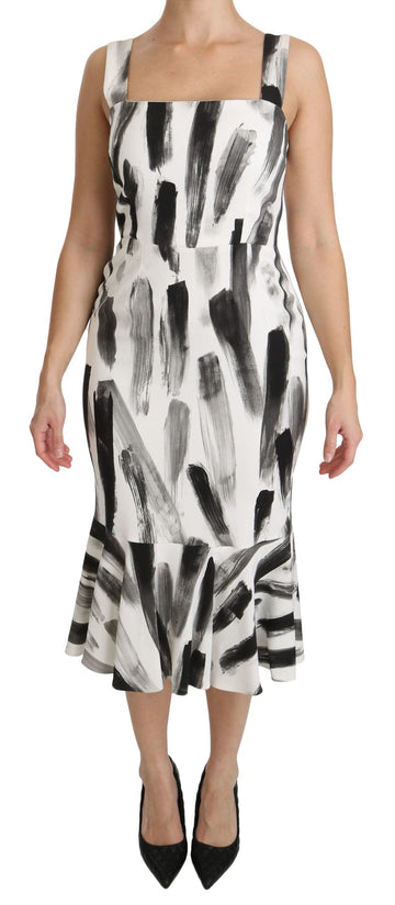 Dolce & Gabbana White Black Printed Sheath Midi Viscose Dress - Whispers Of Wisdom Clothing