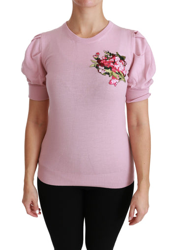 Dolce & Gabbana Pink Floral Embroidered Blouse Wool Top - Whispers Of Wisdom Clothing