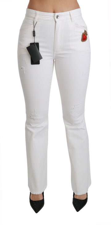 Dolce & Gabbana White Heart Flared Stretch Cotton Pants - Whispers Of Wisdom Clothing