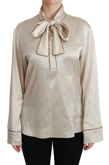 Dolce & Gabbana Beige Sleeve Top Queen Silk Satin Blouse - Whispers Of Wisdom Clothing