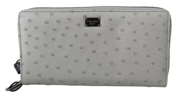 Dolce & Gabbana White Ostrich Leather Continental Mens Clutch Wallet - Whispers Of Wisdom Clothing