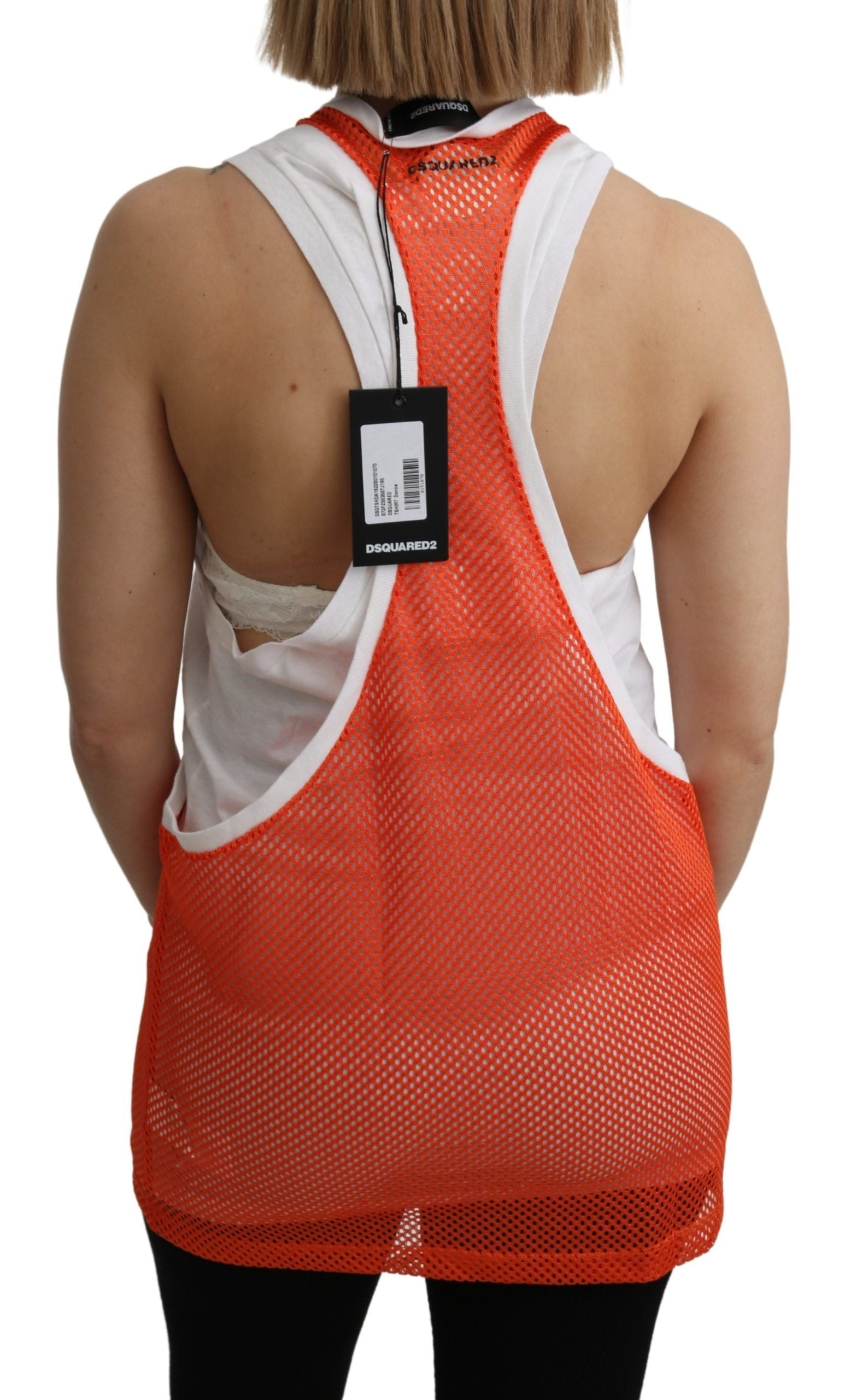 Dsquared² Orange White Crewneck Sleeveless Tank T-shirt Dress Top - Whispers Of Wisdom Clothing