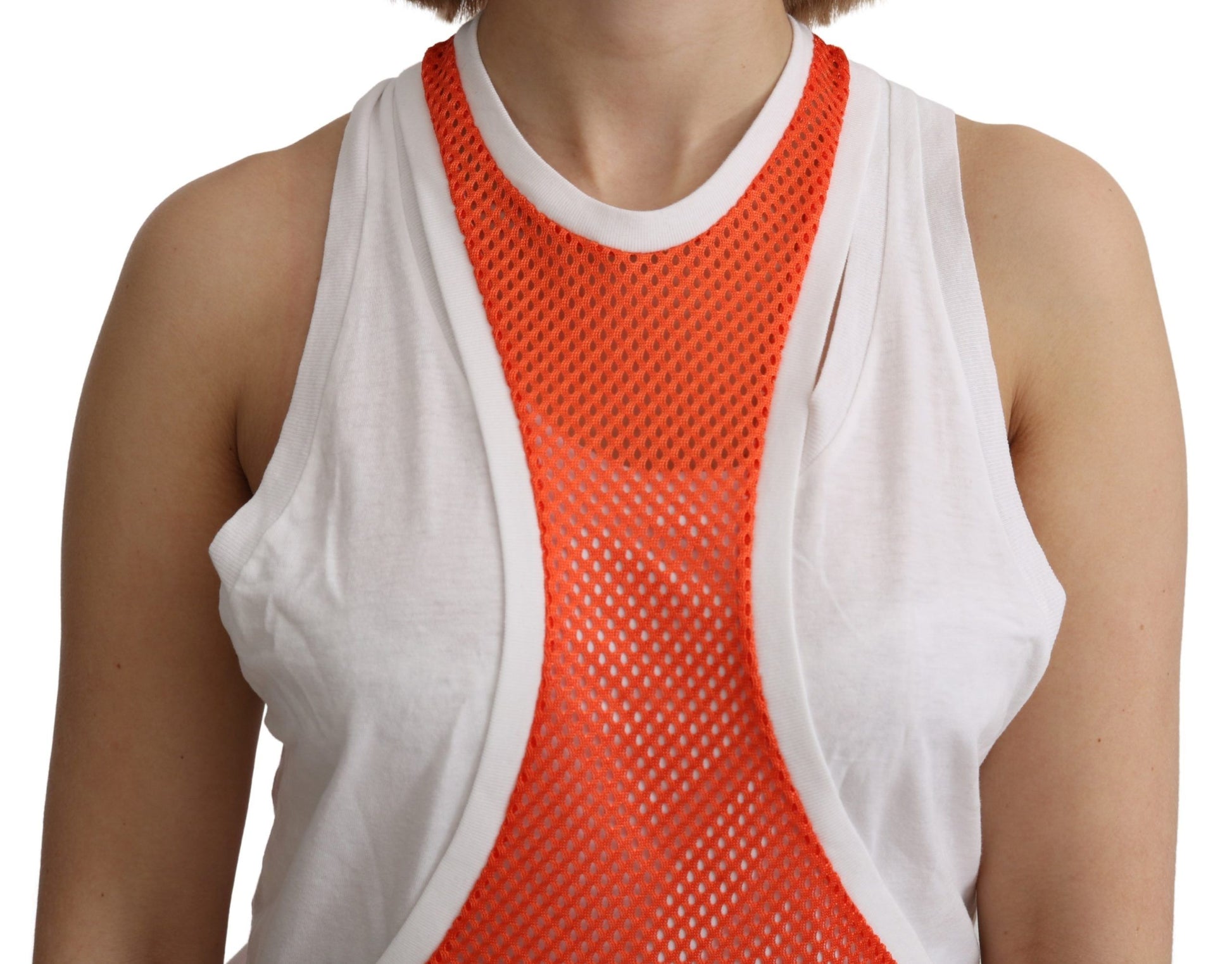 Dsquared² Orange White Crewneck Sleeveless Tank T-shirt Dress Top - Whispers Of Wisdom Clothing