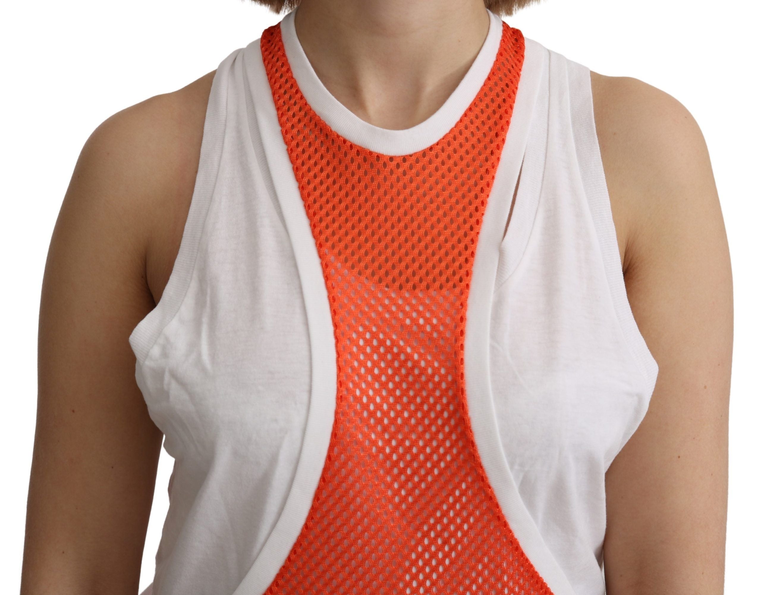 Dsquared² Orange White Crewneck Sleeveless Tank T-shirt Dress Top - Whispers Of Wisdom Clothing