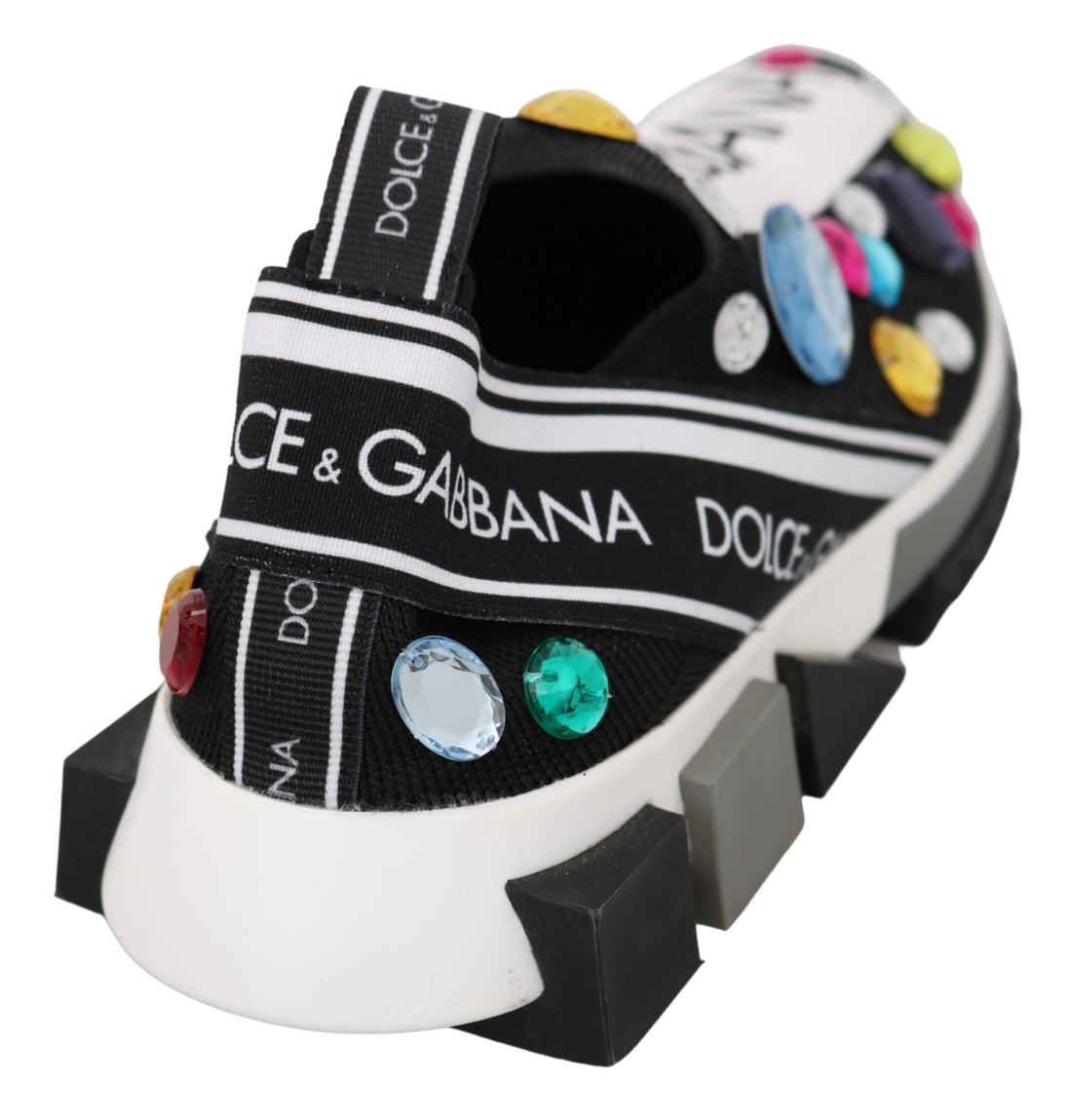 Dolce & Gabbana Black Multicolor Crystal Sneakers Shoes - Whispers Of Wisdom Clothing