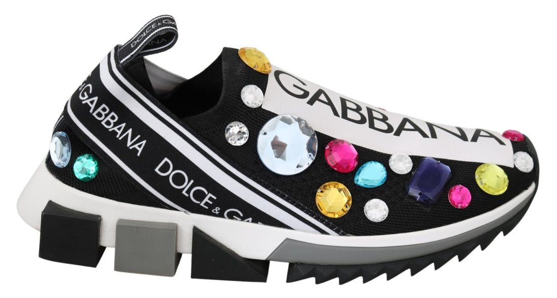 Dolce & Gabbana Black Multicolor Crystal Sneakers Shoes - Whispers Of Wisdom Clothing