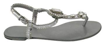 Dolce & Gabbana Silver Crystal Sandals Flip Flops Shoes - Whispers Of Wisdom Clothing