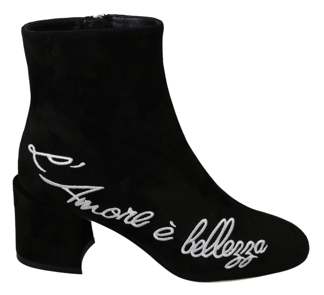 Dolce & Gabbana Black Suede L'Amore E'Bellezza Boots Shoes - Whispers Of Wisdom Clothing