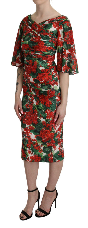 Dolce & Gabbana Red Floral Sheath Midi Silk Stretch Dress - Whispers Of Wisdom Clothing