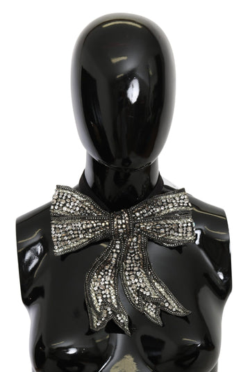 Dolce & Gabbana Silver Crystal Beaded Sequined 100% Silk Catwalk Necklace Bowtie - Whispers Of Wisdom Clothing
