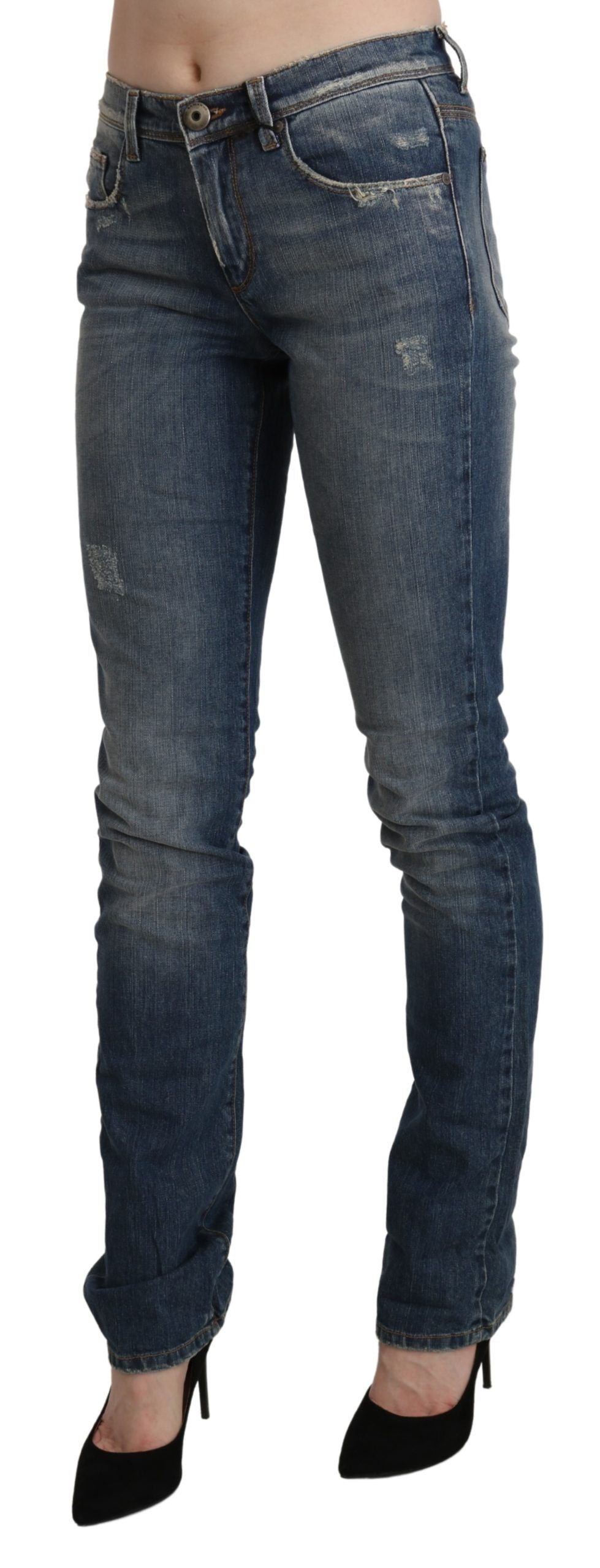 Ermanno Scervino Blue Washed Mid Waist Skinny Denim Jeans - Whispers Of Wisdom Clothing
