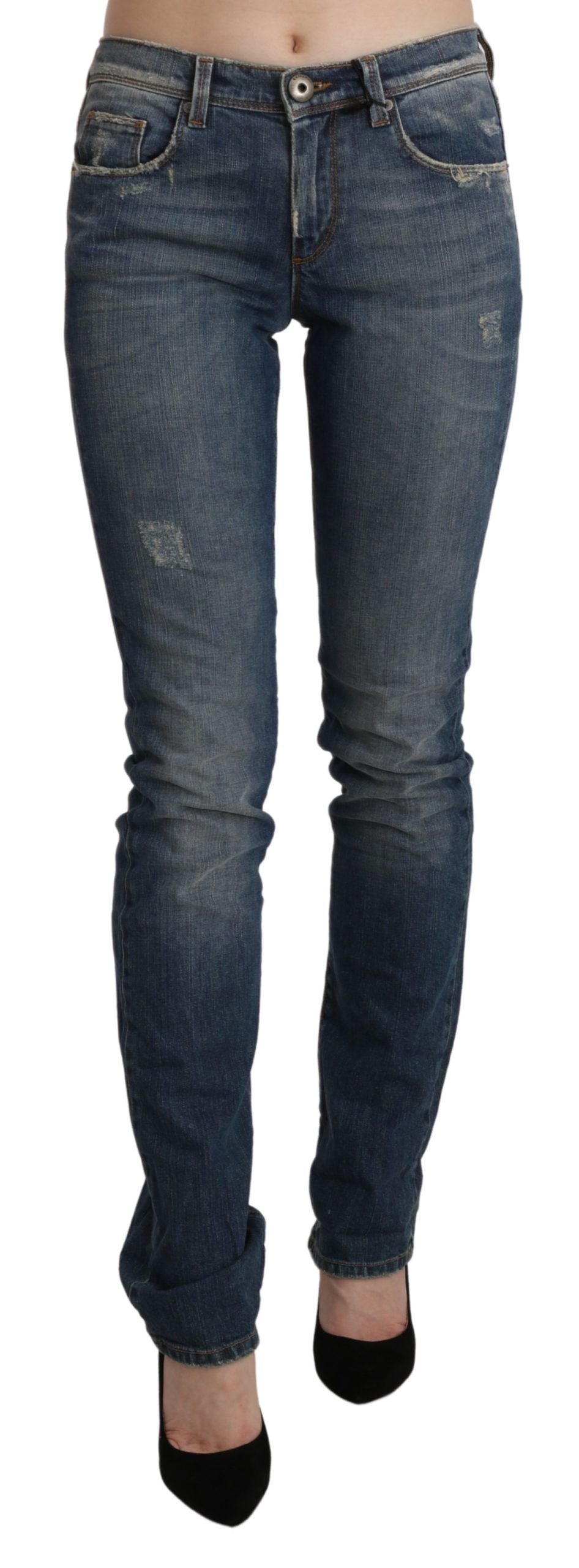 Ermanno Scervino Blue Washed Mid Waist Skinny Denim Jeans - Whispers Of Wisdom Clothing