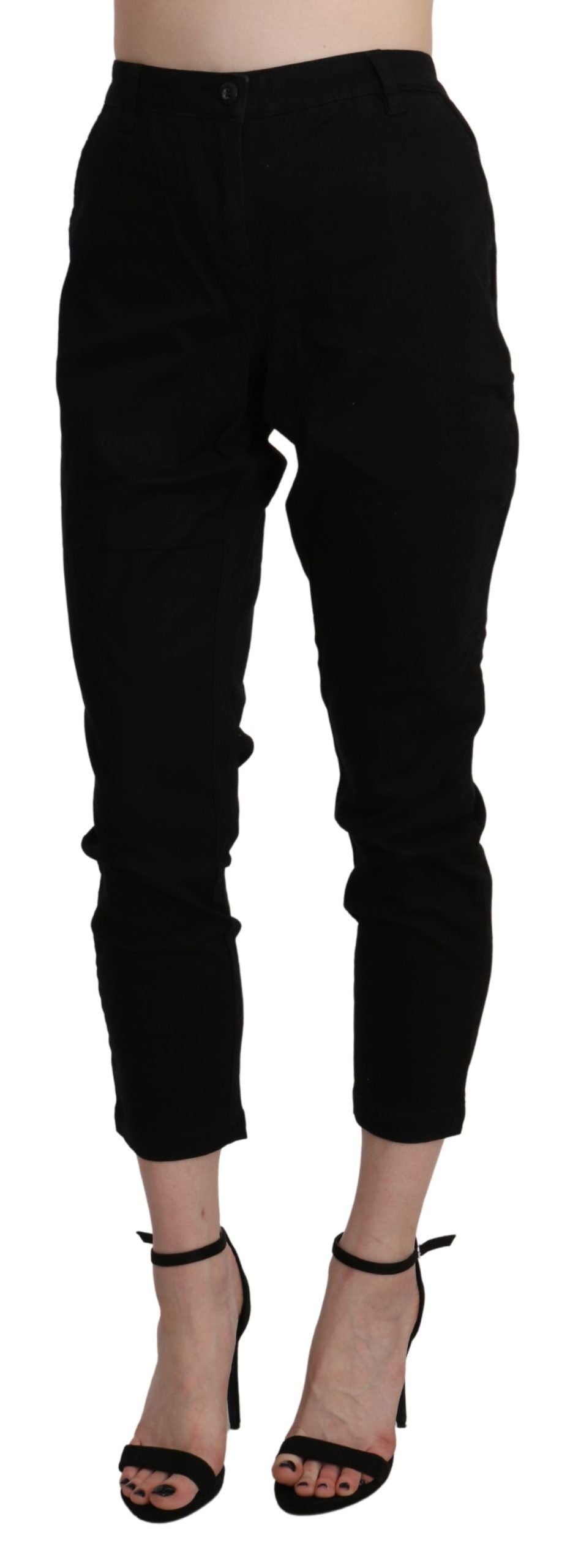 Acht Black High Waist Skinny Cropped Cotton Capri Pant - Whispers Of Wisdom Clothing