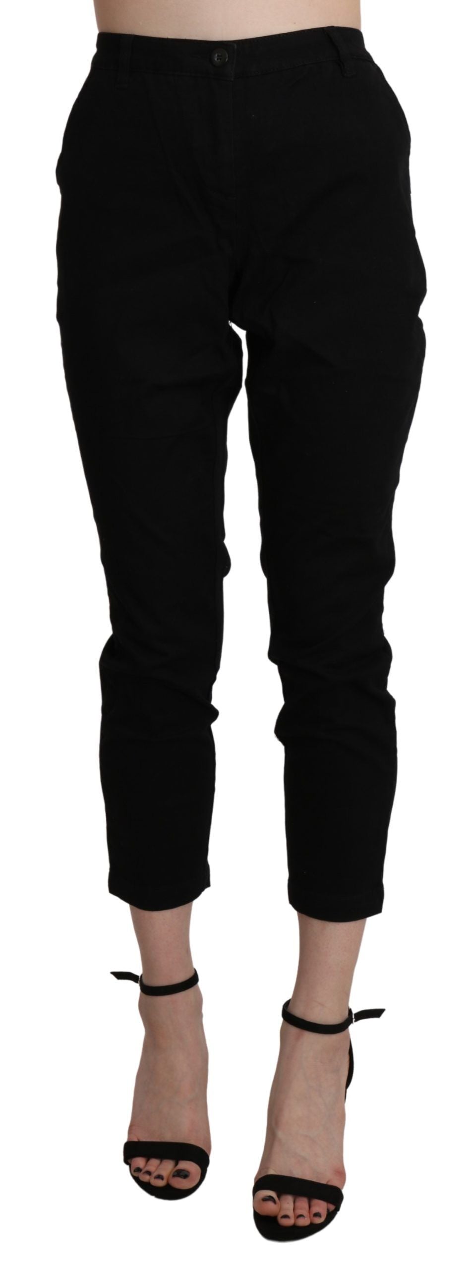Acht Black High Waist Skinny Cropped Cotton Capri Pant - Whispers Of Wisdom Clothing