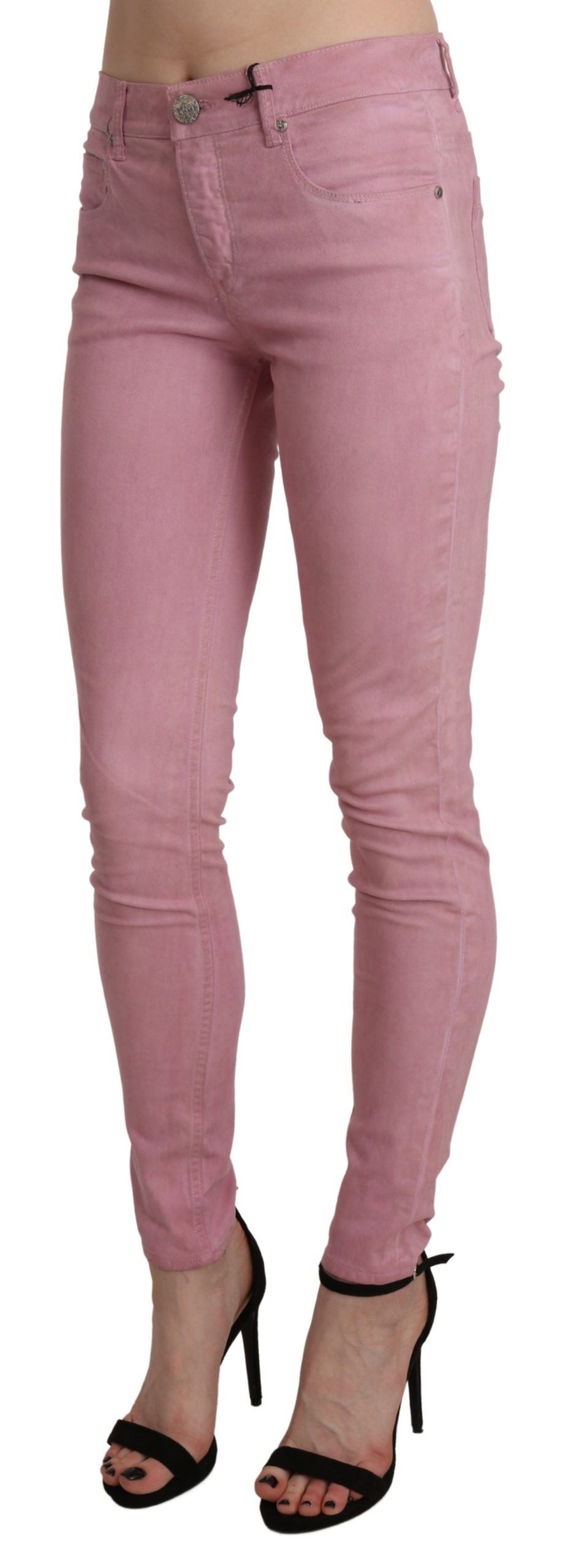 Acht Pink Mid Waist Skinny Stretch  Denim Pant - Whispers Of Wisdom Clothing