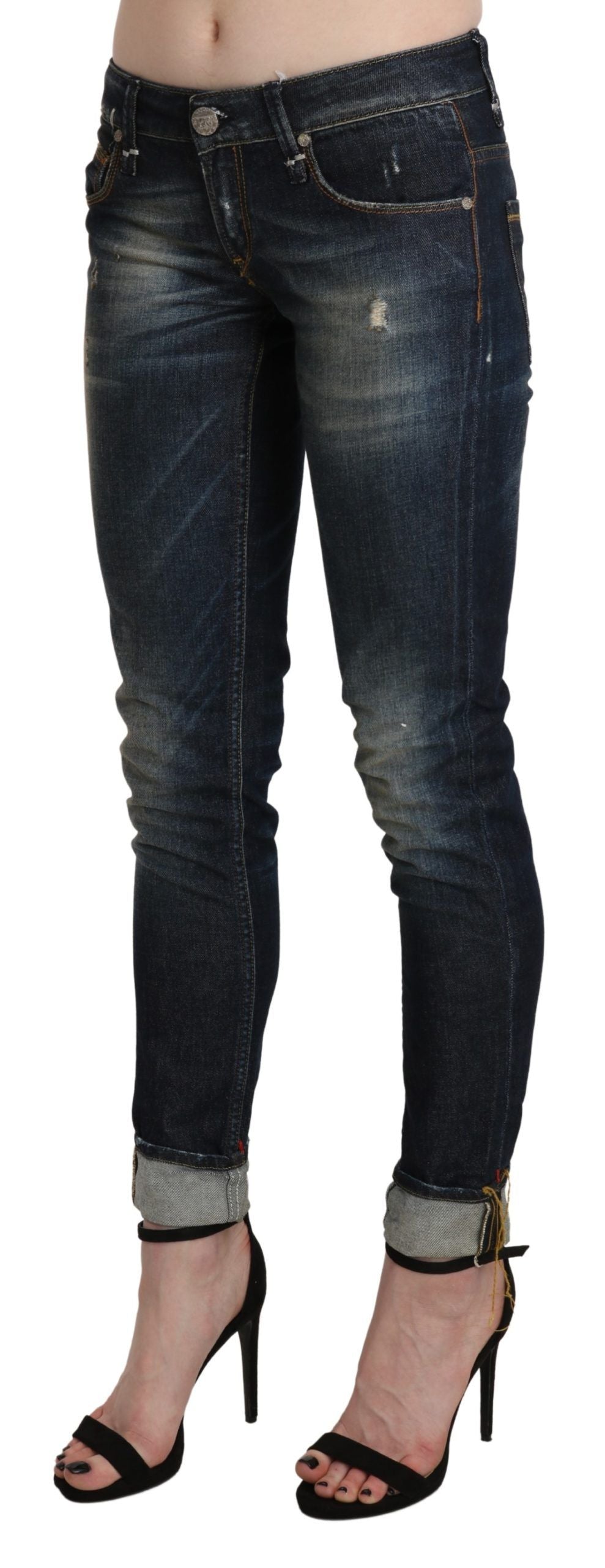 Acht Blue Washed Low Waist Skinny Cropped Denim Pant - Whispers Of Wisdom Clothing