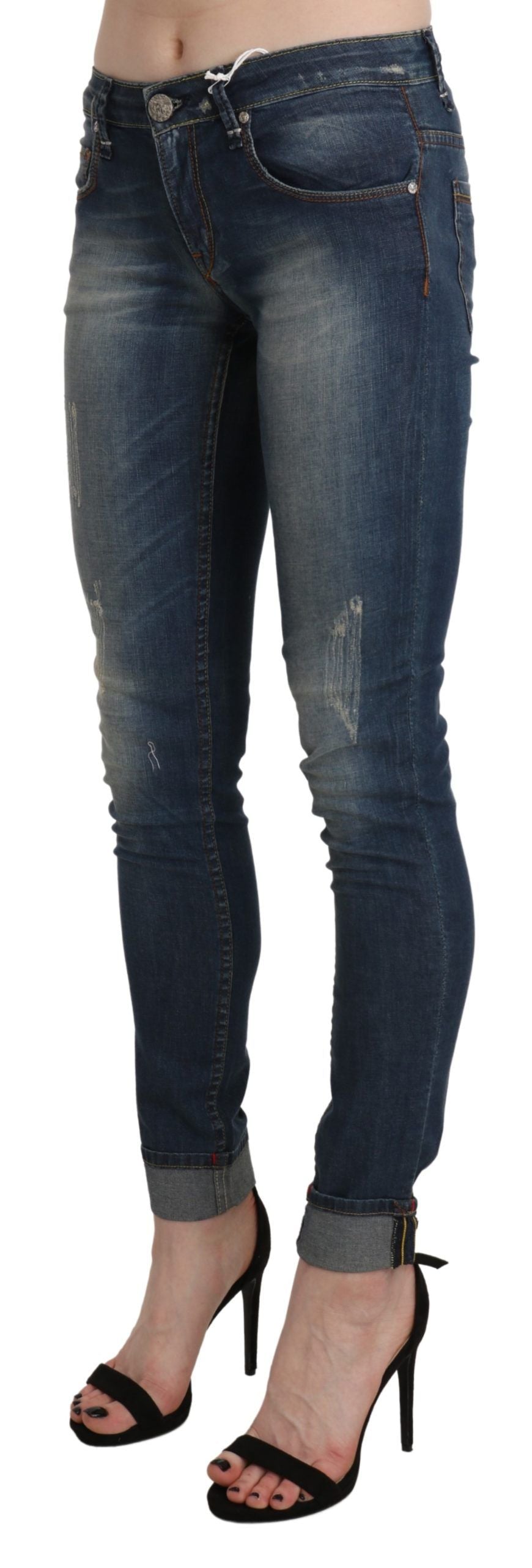 Acht Blue Washed Low Waist Skinny Cropped Denim Trouser - Whispers Of Wisdom Clothing