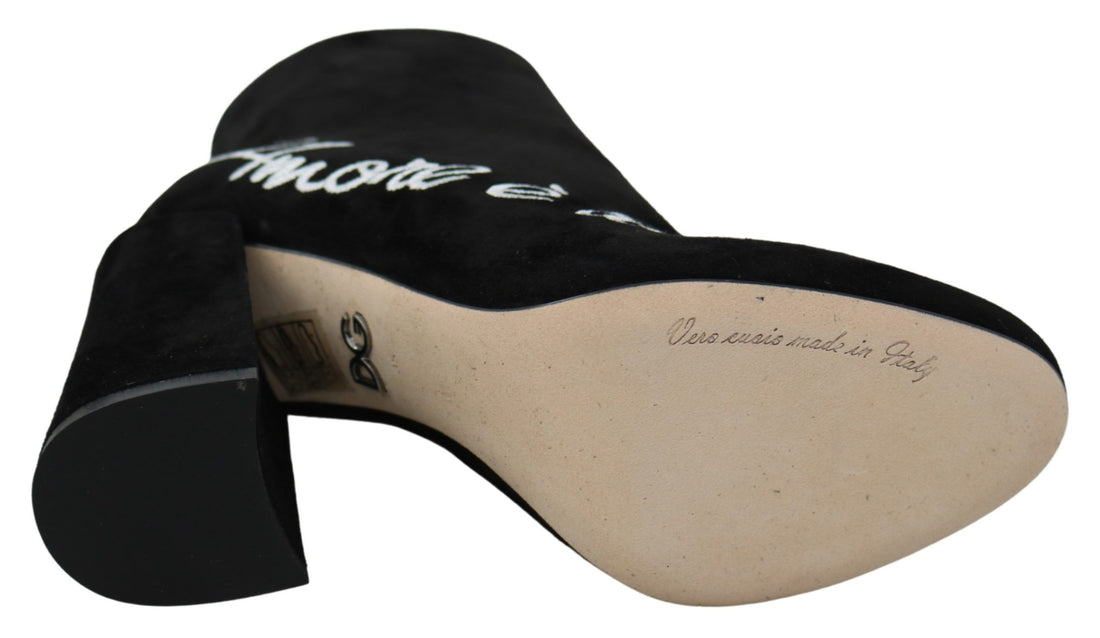 Dolce & Gabbana Black Suede L'Amore E'Bellezza Boots Shoes - Whispers Of Wisdom Clothing