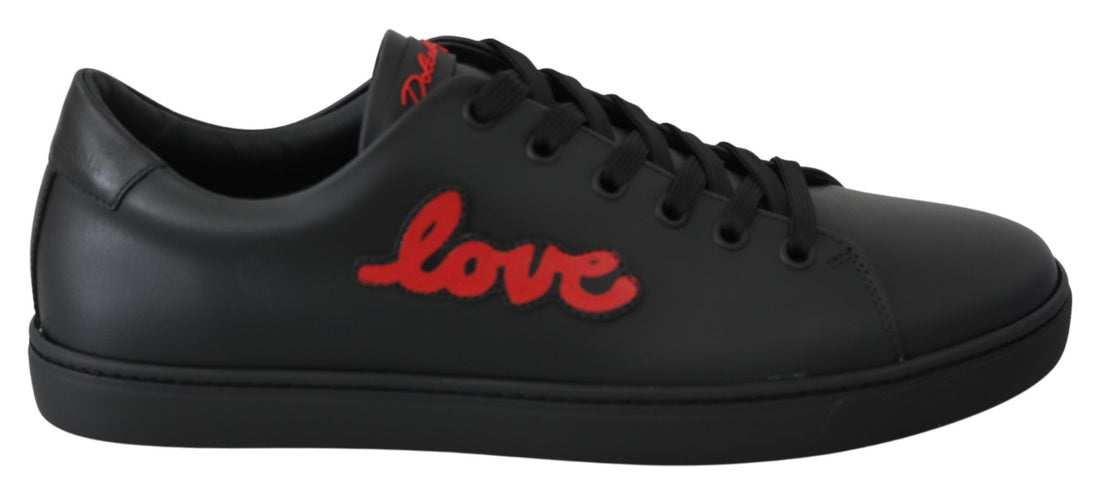 Dolce & Gabbana Black Leather Love Heart Sneakers Womens Shoes - Whispers Of Wisdom Clothing