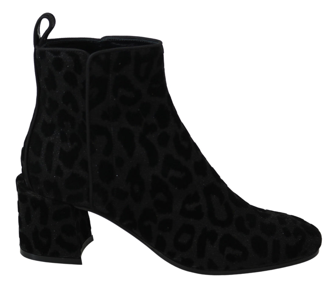 Dolce & Gabbana Black Leopard Short Boots Zipper Shoes - Whispers Of Wisdom Clothing