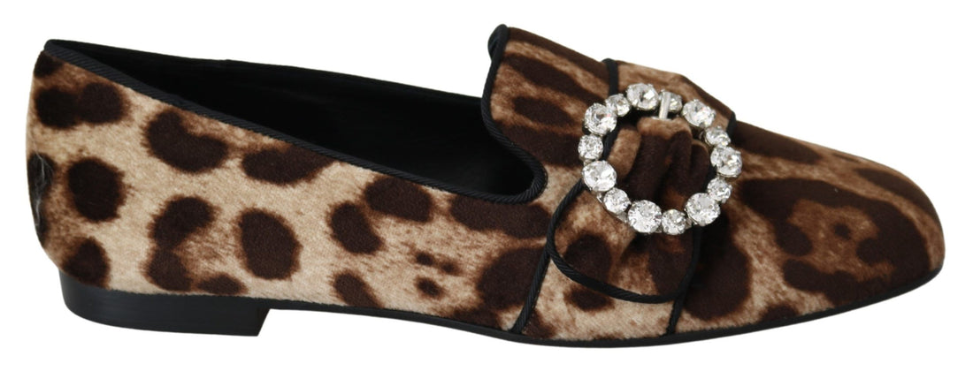 Dolce & Gabbana Brown Leopard Print Crystals Loafers Flats Shoes - Whispers Of Wisdom Clothing