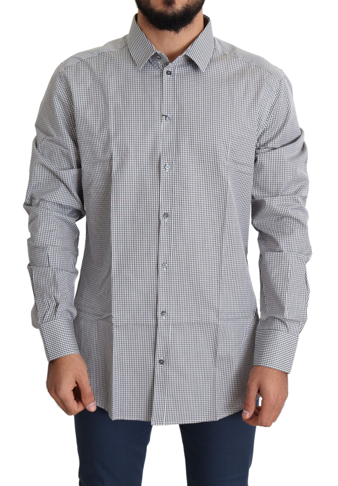 Dolce & Gabbana Black White Checkered GOLD Dress Cotton Shirt - Whispers Of Wisdom Clothing