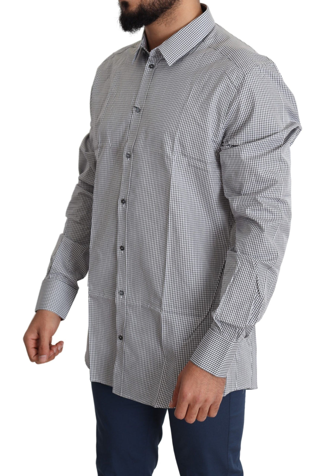 Dolce & Gabbana Black White Checkered GOLD Dress Cotton Shirt - Whispers Of Wisdom Clothing