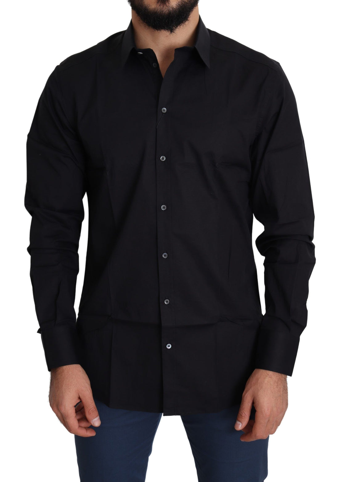 Dolce & Gabbana Black Cotton Stretch Formal GOLD Dress Shirt - Whispers Of Wisdom Clothing