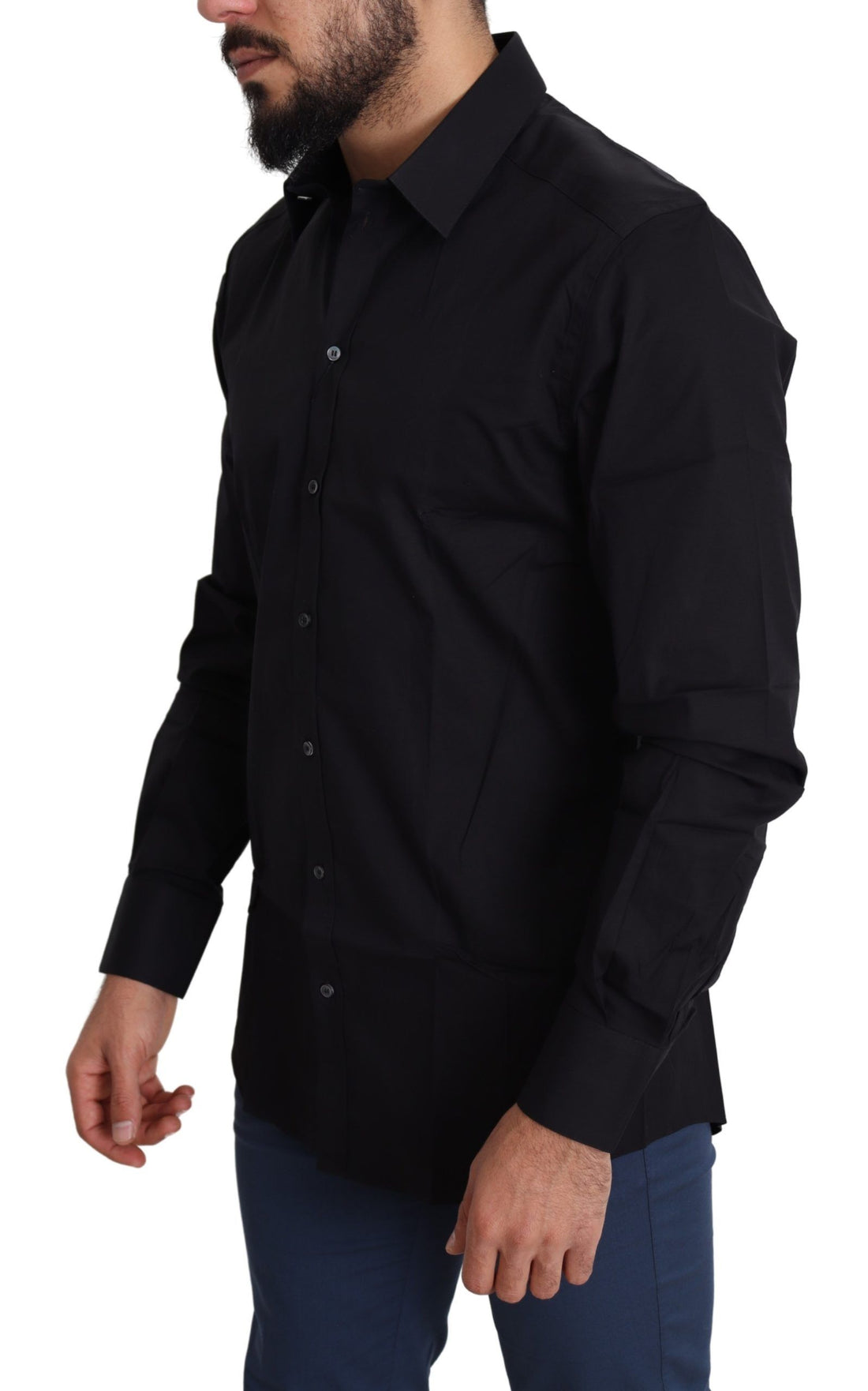 Dolce & Gabbana Black Cotton Stretch Formal GOLD Dress Shirt - Whispers Of Wisdom Clothing