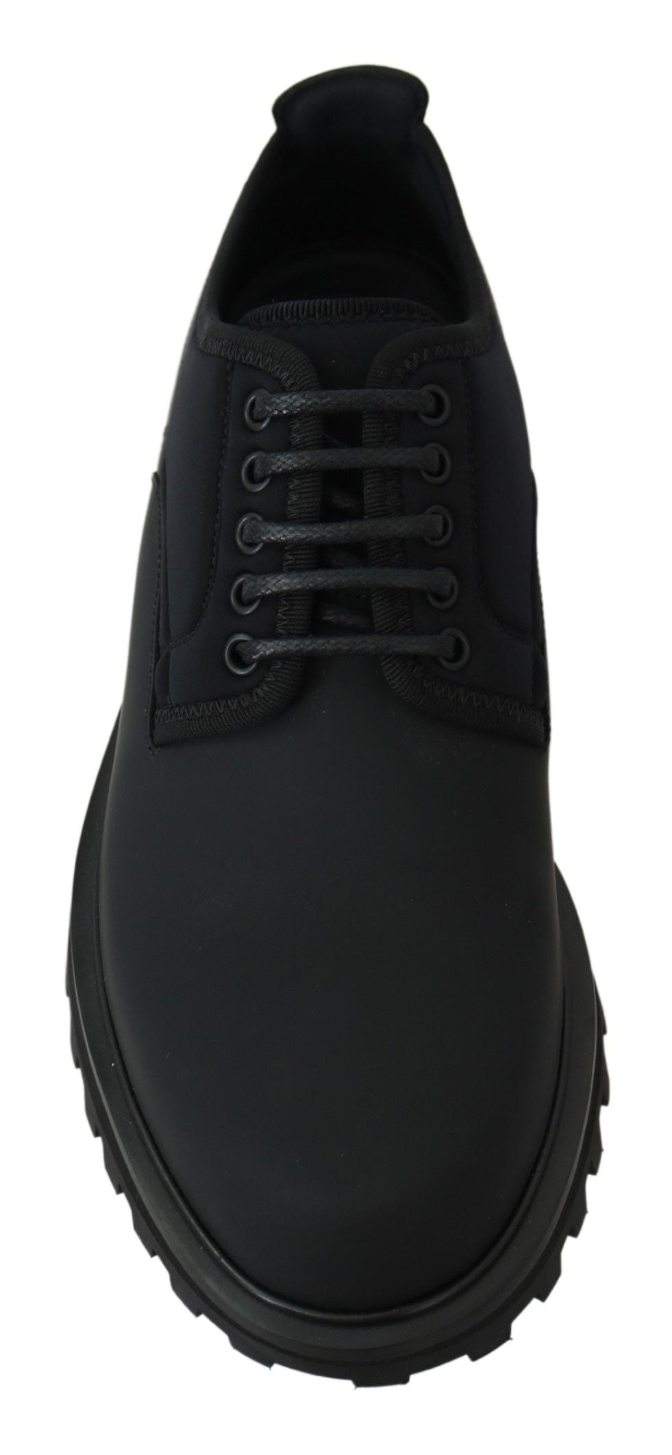 Dolce & Gabbana Black Rubberized Calfskin Chunky Derby Vulcano Shoes - Whispers Of Wisdom Clothing
