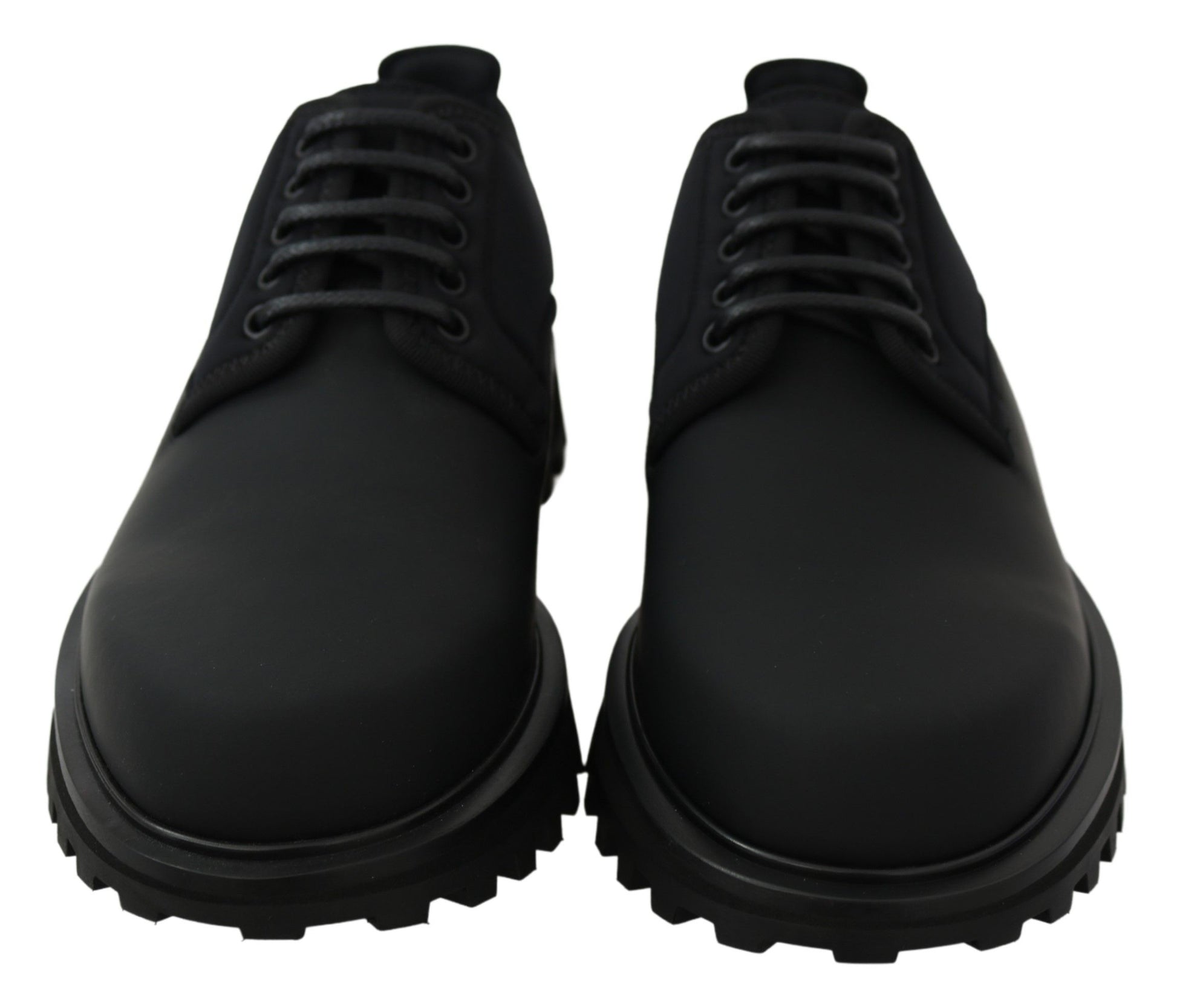 Dolce & Gabbana Black Rubberized Calfskin Chunky Derby Vulcano Shoes - Whispers Of Wisdom Clothing