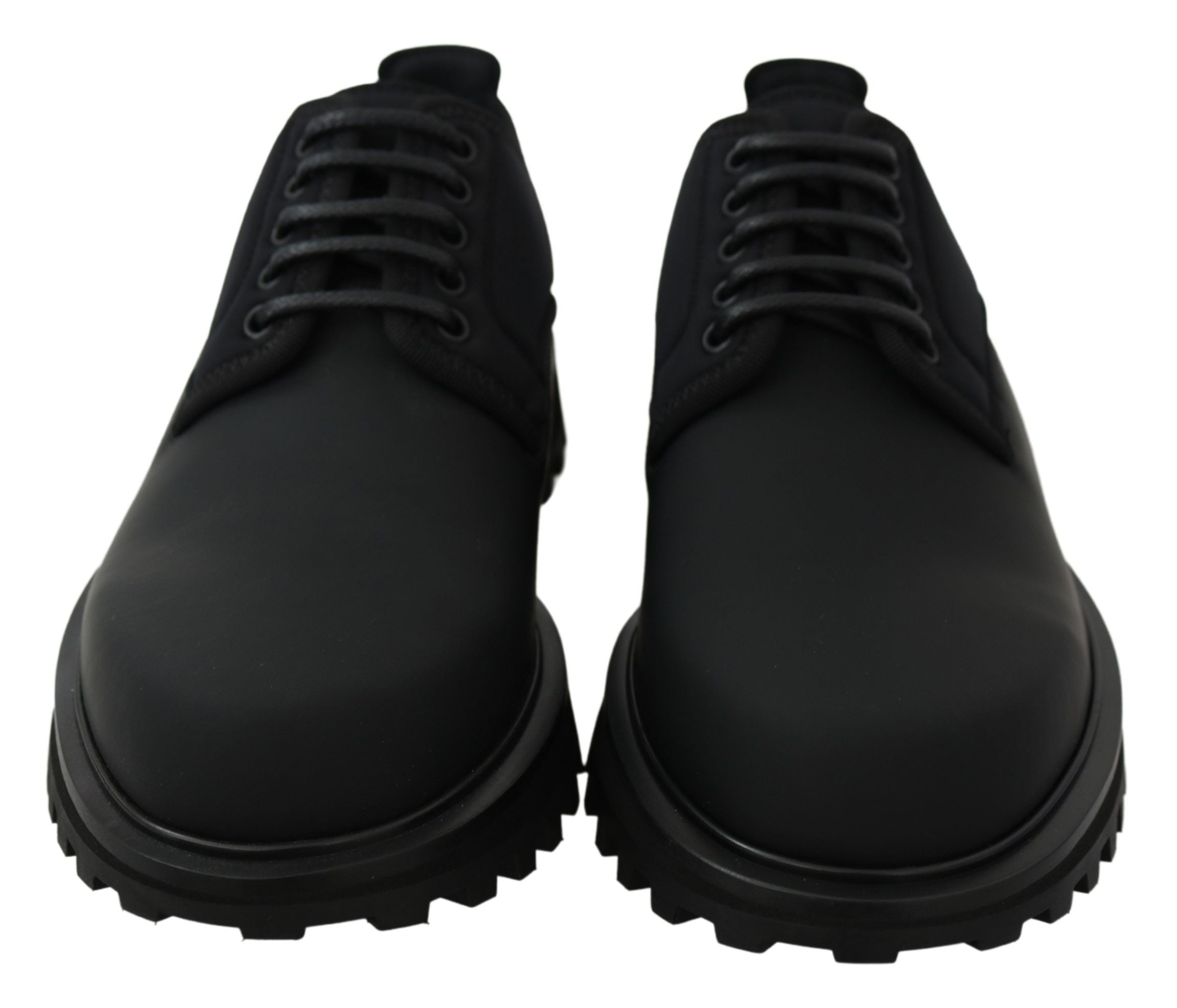 Dolce & Gabbana Black Rubberized Calfskin Chunky Derby Vulcano Shoes - Whispers Of Wisdom Clothing