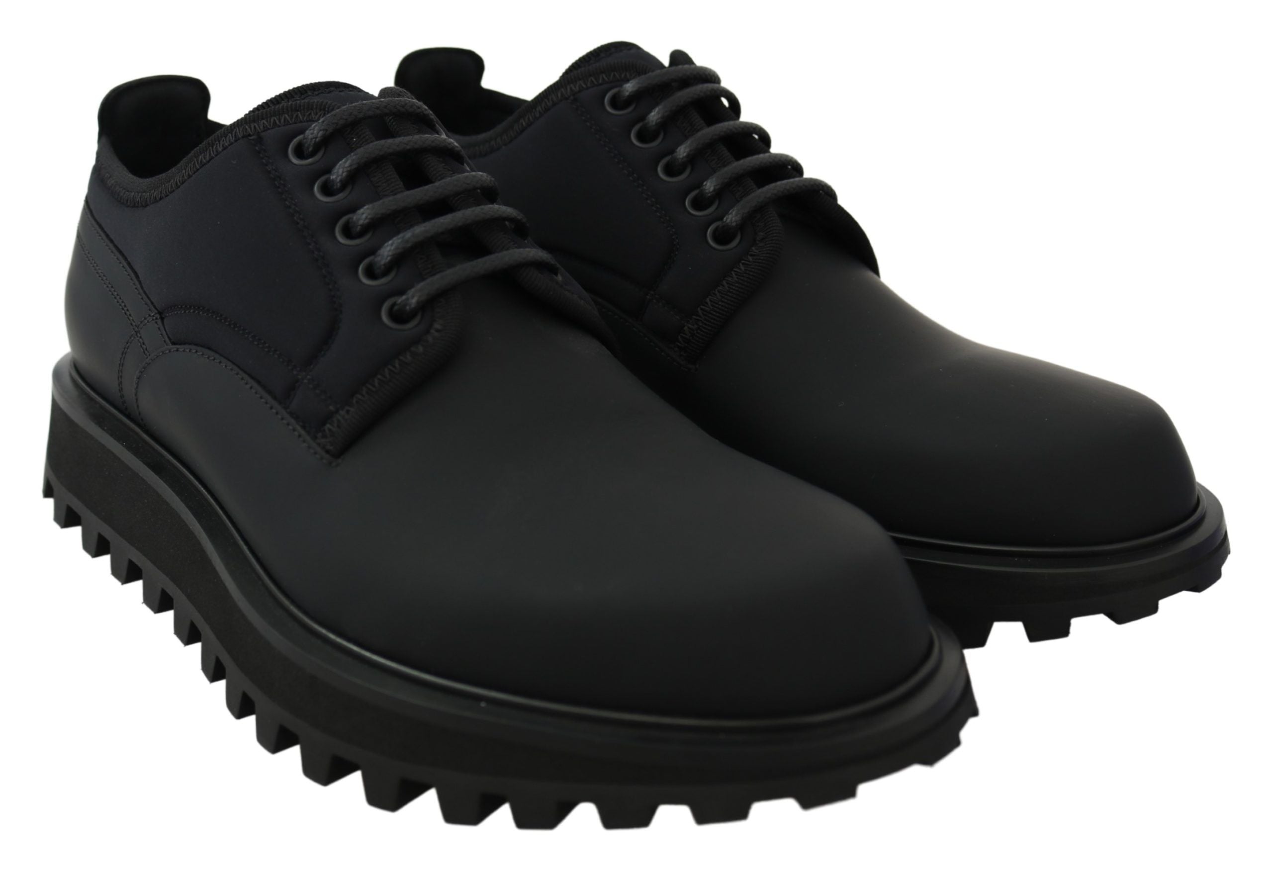 Dolce & Gabbana Black Rubberized Calfskin Chunky Derby Vulcano Shoes - Whispers Of Wisdom Clothing