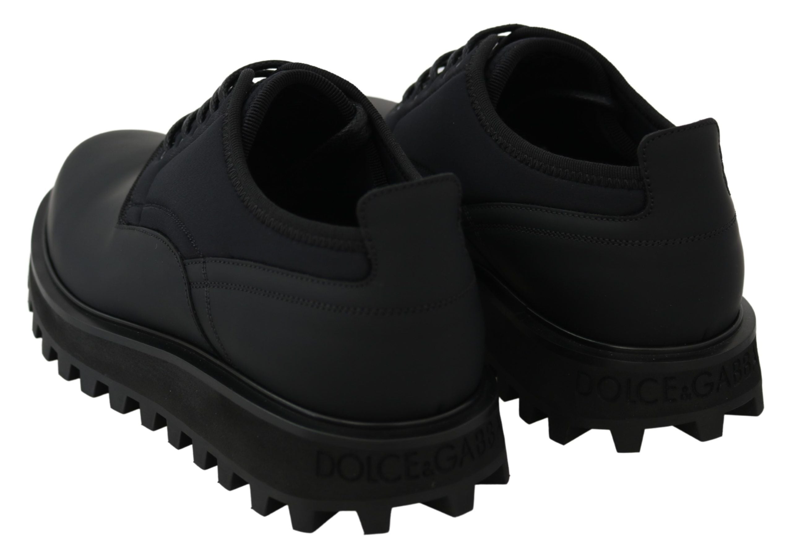 Dolce & Gabbana Black Rubberized Calfskin Chunky Derby Vulcano Shoes - Whispers Of Wisdom Clothing