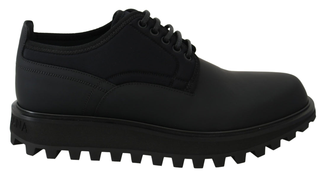 Dolce & Gabbana Black Rubberized Calfskin Chunky Derby Vulcano Shoes - Whispers Of Wisdom Clothing