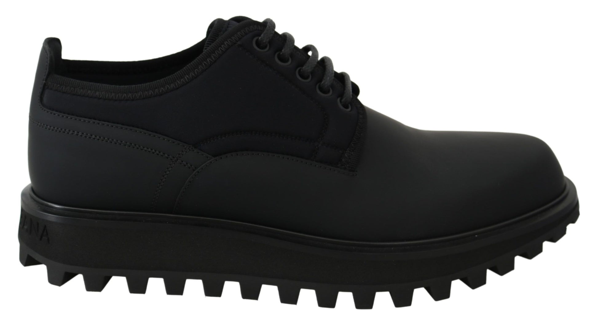 Dolce & Gabbana Black Rubberized Calfskin Chunky Derby Vulcano Shoes - Whispers Of Wisdom Clothing