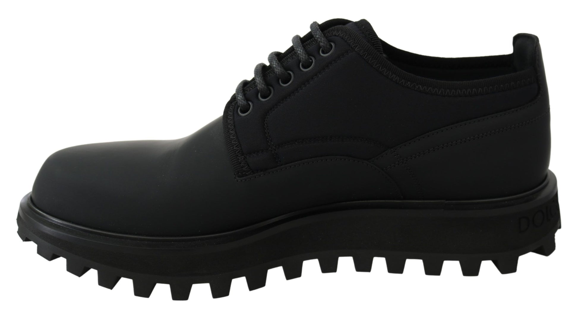 Dolce & Gabbana Black Rubberized Calfskin Chunky Derby Vulcano Shoes - Whispers Of Wisdom Clothing