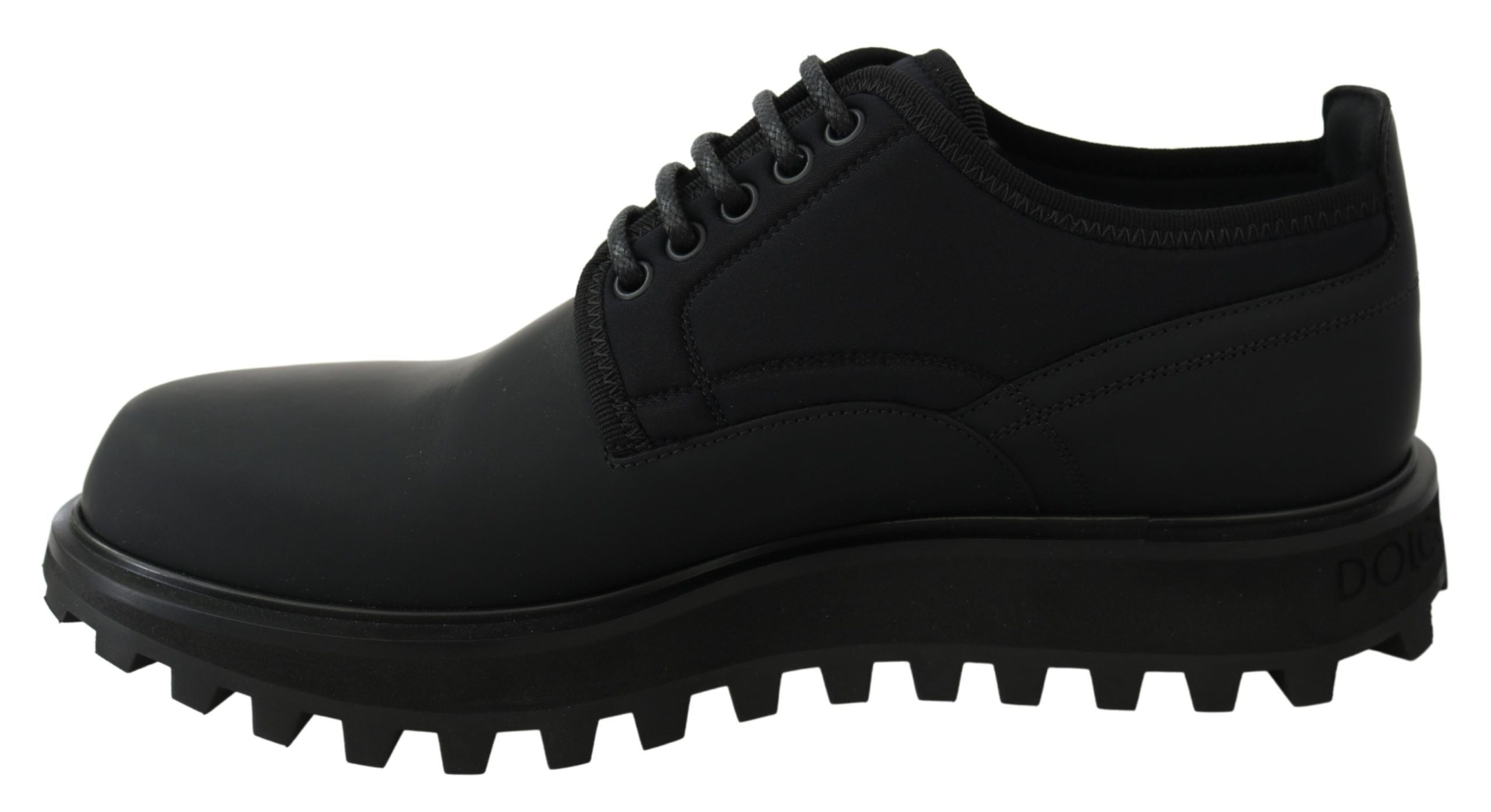 Dolce & Gabbana Black Rubberized Calfskin Chunky Derby Vulcano Shoes - Whispers Of Wisdom Clothing