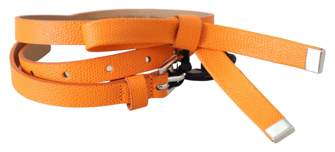 Scervino Street Orange Tangerine Leather Slim Silver Metal Buckle Belt - Whispers Of Wisdom Clothing