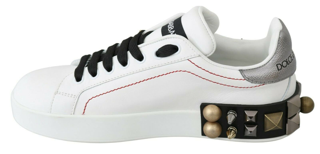 Dolce & Gabbana White Leather Crystal Roses Floral Sneakers Shoes - Whispers Of Wisdom Clothing