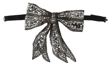 Dolce & Gabbana Silver Crystal Beaded Sequined Catwalk Necklace Bowtie - Whispers Of Wisdom Clothing
