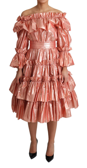 Dolce & Gabbana Pink Ruffled Dress Silk Cotton Gown Dress - Whispers Of Wisdom Clothing
