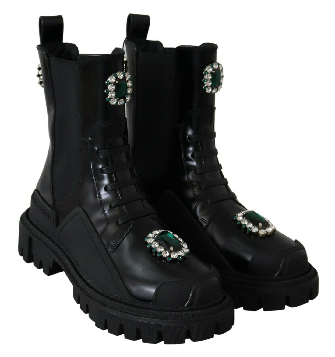 Dolce & Gabbana Black Leather Crystal Combat Boots - Whispers Of Wisdom Clothing