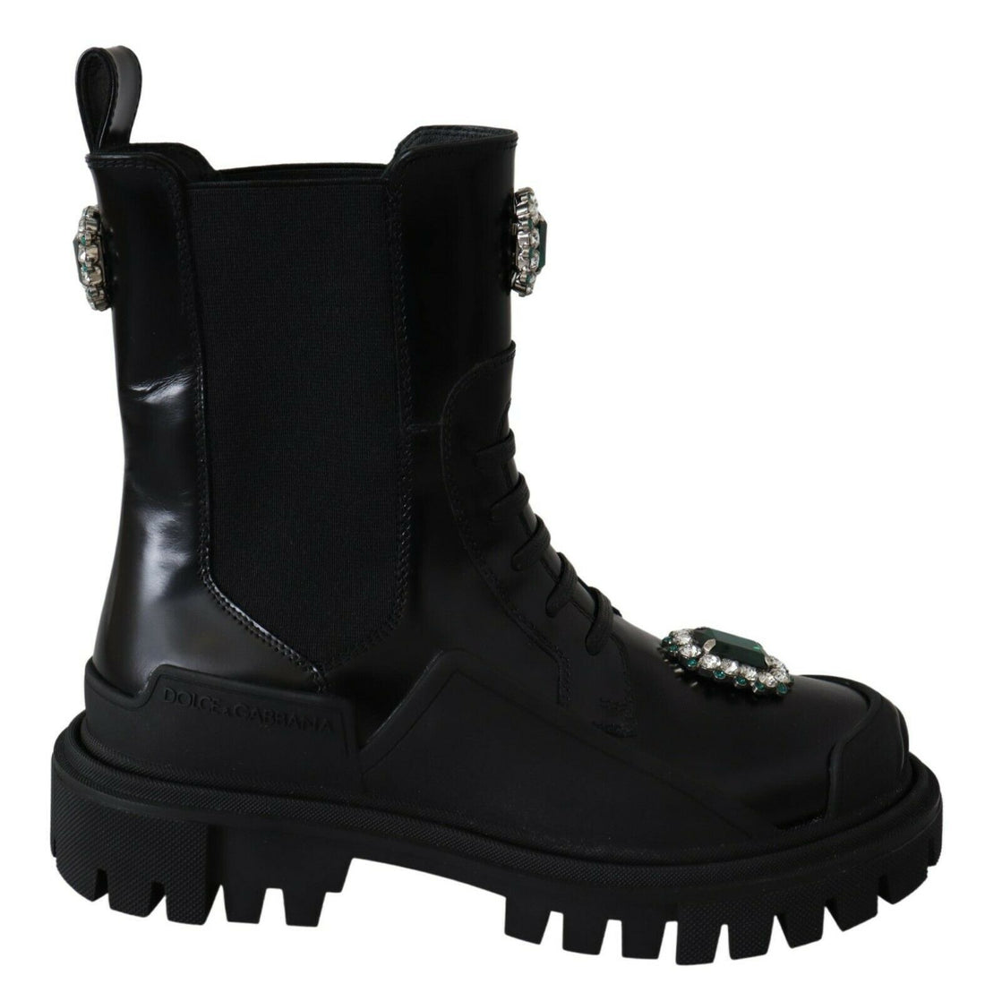 Dolce & Gabbana Black Leather Crystal Combat Boots - Whispers Of Wisdom Clothing