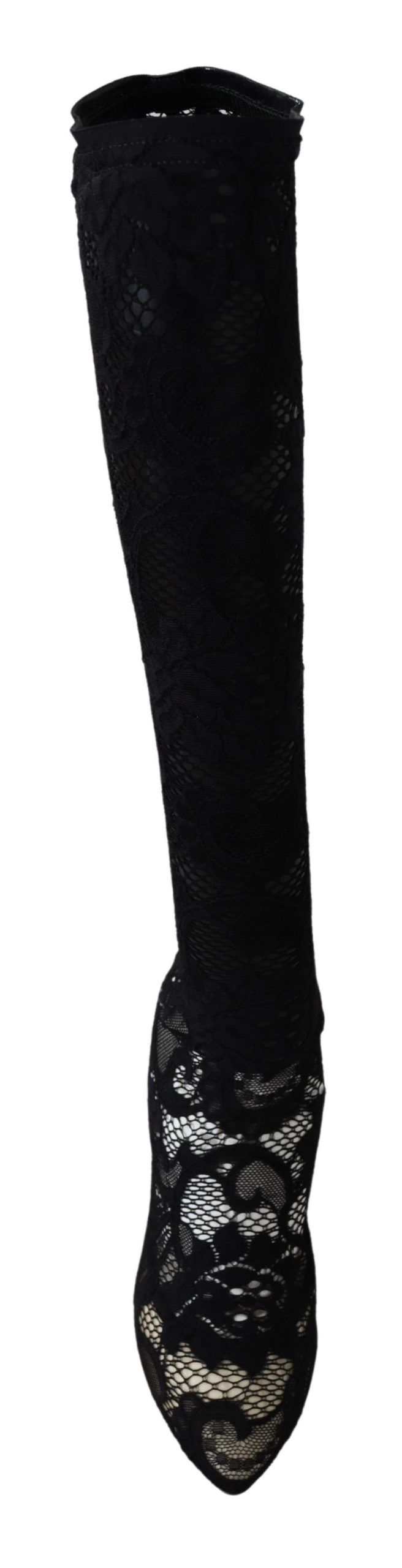 Dolce & Gabbana Black Taormina Lace Socks Boots Shoes Pumps - Whispers Of Wisdom Clothing