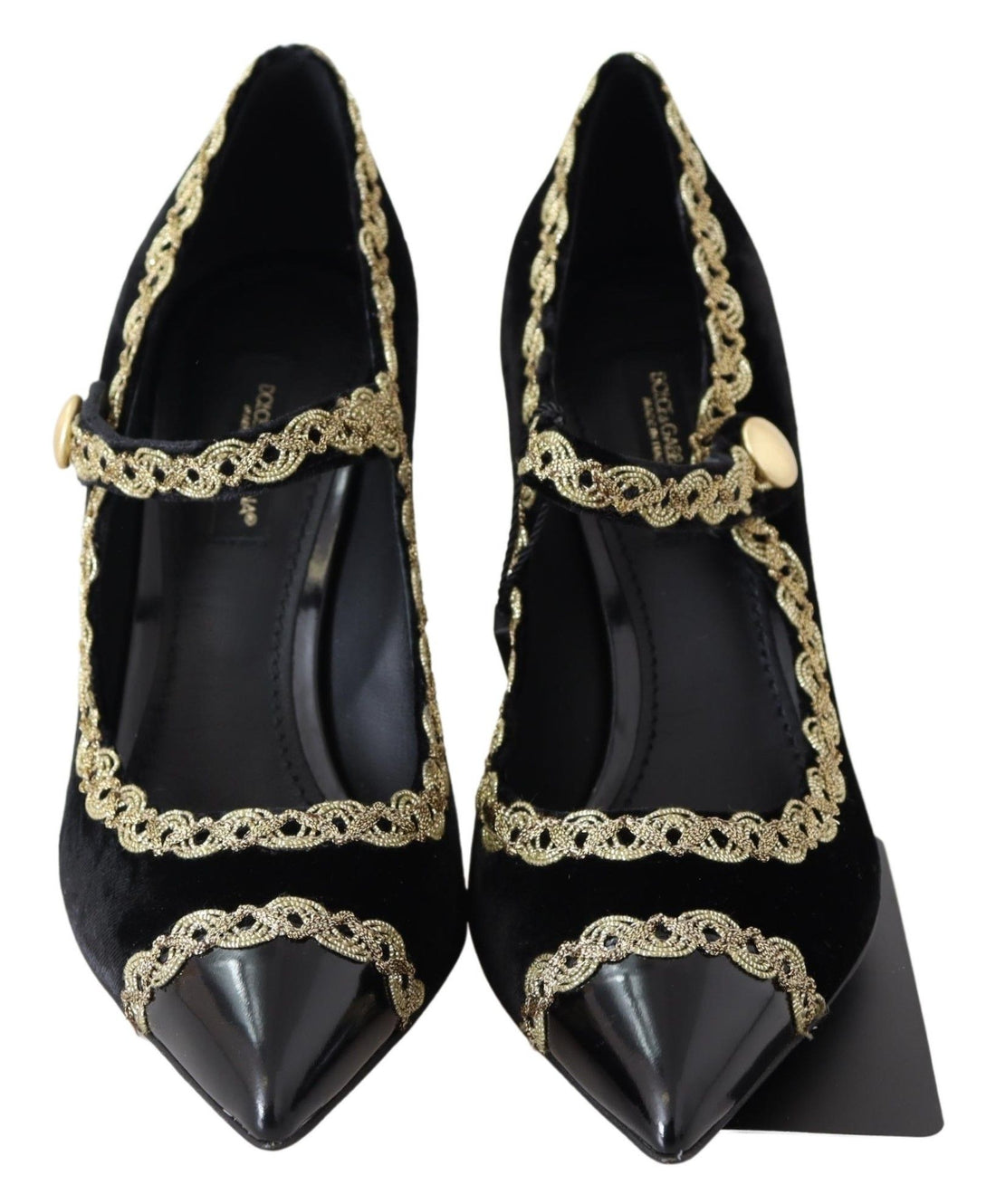 Dolce & Gabbana Black Velvet Gold Mary Janes Pumps - Whispers Of Wisdom Clothing