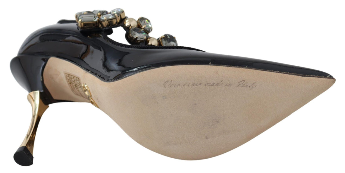 Dolce & Gabbana Black Leather Crystal Shoes Mary Jane Pumps - Whispers Of Wisdom Clothing