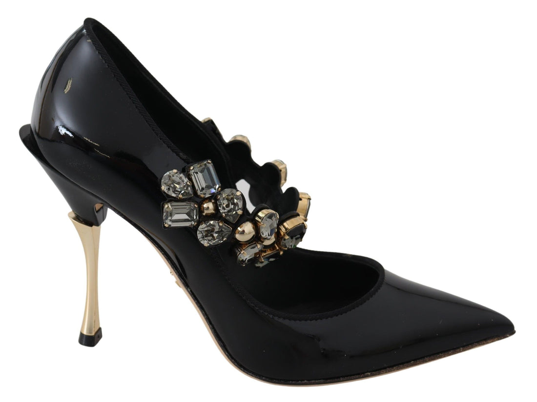 Dolce & Gabbana Black Leather Crystal Shoes Mary Jane Pumps - Whispers Of Wisdom Clothing