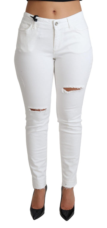 Dolce & Gabbana White Tattered Skinny Denim Cotton Stretch Jeans - Whispers Of Wisdom Clothing